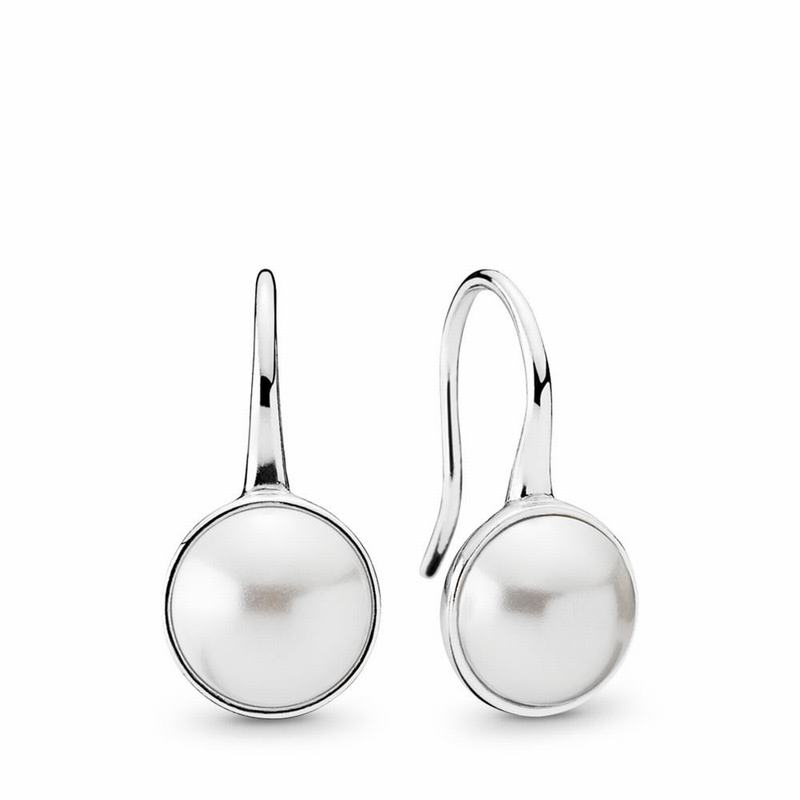 Pandora Luminous Droplets Drop Earrings Ireland - Sterling Silver/White/Crystal Pearl - 083524RBI